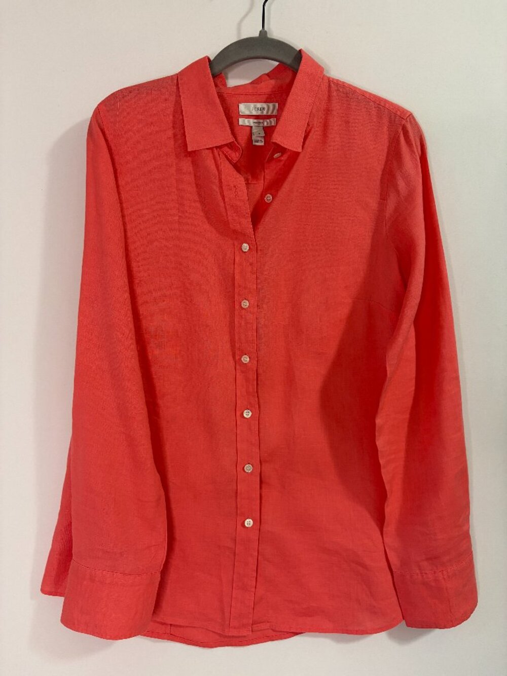 J. Crew Perfect Shirt 100% Linen Button Down Watermelon Color Size 4